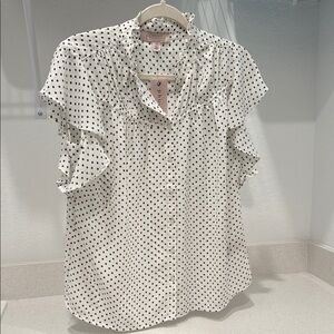 Philosophy White and Black Flutter Sleeve Blouse